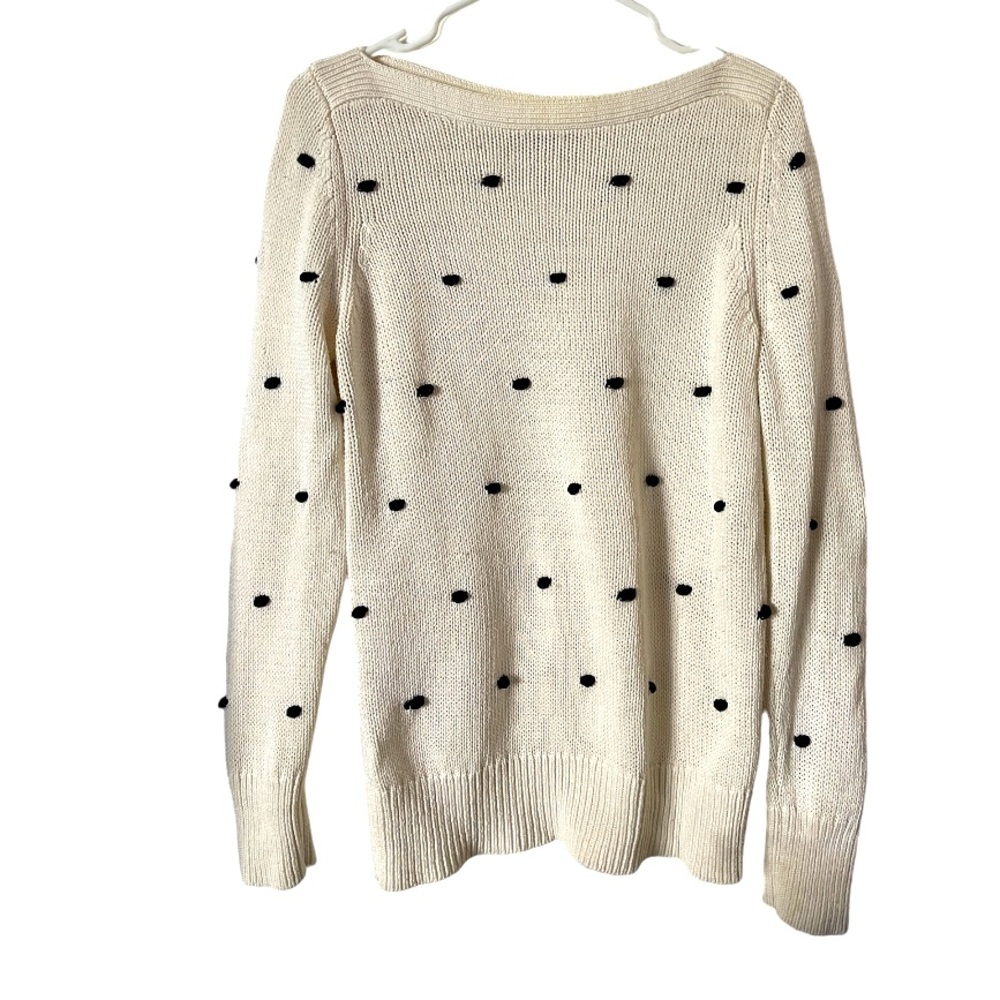 Ann Taylor Loft Textured Cream Cotton Blend Pom Pom Knit Sweater